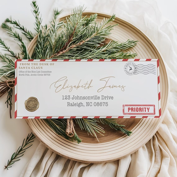 Editable Santa Letter Envelope Printable North Pole Mail Template Christmas Download for Kids Personalized Holiday Magic PDF
