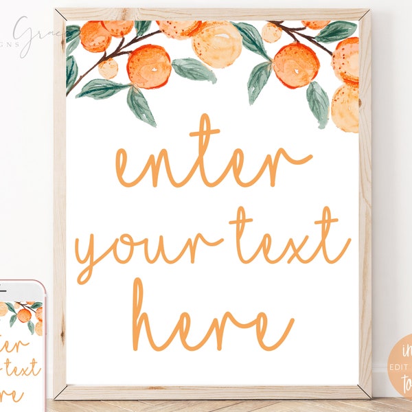 EDITABLE Custom Text Sign, Little Cutie Baby Shower, Clementine Baby Shower, Little Cutie Is on the Way, Orange, Printable