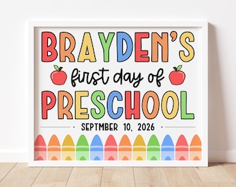 Digital First Day Of School Sign Printable Photo Prop Editable Preschool Keepsake Sign For Kids Instant Download For Moms Back To School