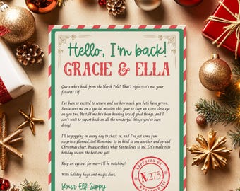 Carta editável do Elfo: "Estou de volta!" Carta de chegada do Elfo Carta de retorno do Elfo Carta de boas-vindas do Elfo de Natal Download instantâneo para crianças
