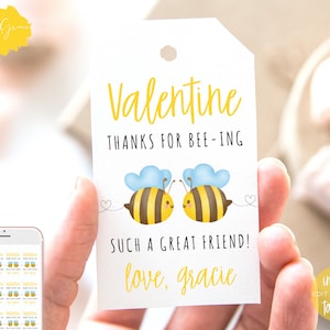 Editable Bee Mine Valentine Tags, Printable Valentine Bee Gift Tag ...