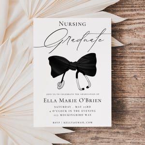 Nurse Graduation Invite Bow Nurse Pinning Invitation Registered Nurse Graduation Invite Nurse Graduation Ceremony Invitation