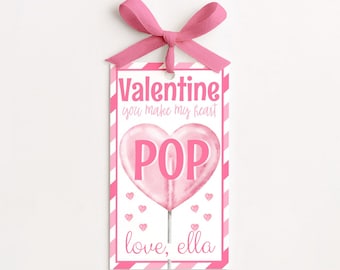 Editable You Make My Heart Pop Valentine's Day Gift Tag, Valentine Lollipop Tags, Sucker Tag, School Tag, Valentine Gift Tag, Download