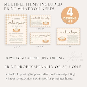 Printable invitation set with pie-themed design, perfect for emailing or printing for a baby shower celebration.