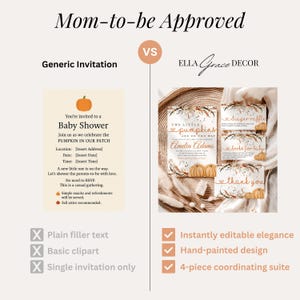 Editable digital baby shower invite featuring two pumpkins, ideal for a twin shower during fall.