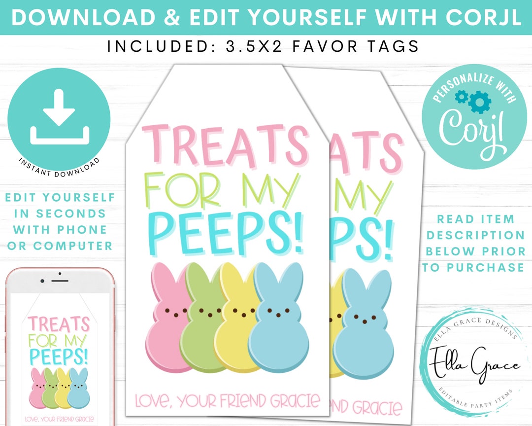 Peeps Printable Tags Treats for My Peeps Gift Tags Happy - Etsy