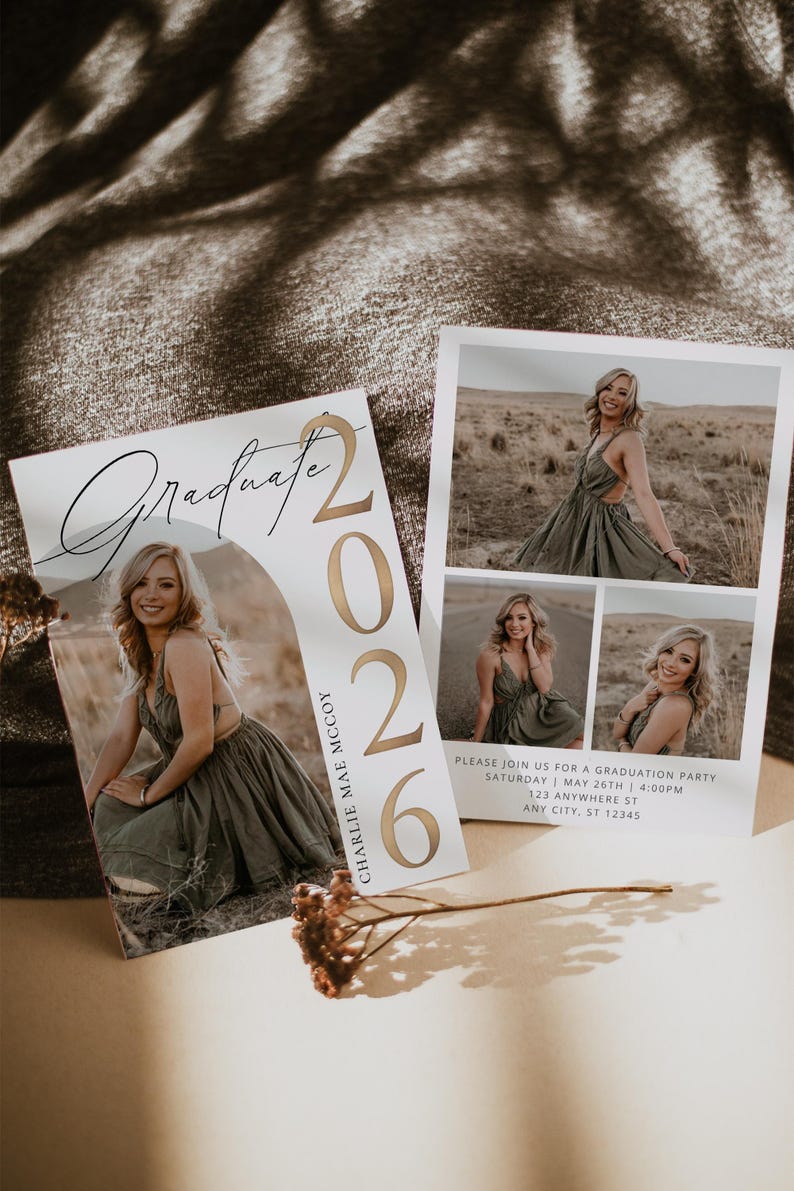 Class of 2025 Graduation Announcement Canva Template Graduation Modern Photo Invitation Template Minimalist Arch Photo Graduation Invite image 12
