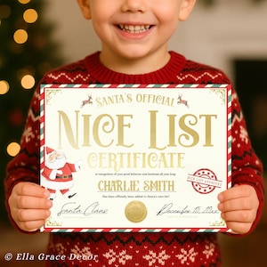 Certificat officiel modifiable de belle liste du père Noël, lettre du bureau père Noël, veille de Noël, modèle pôle Nord imprimable