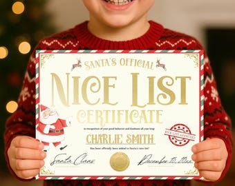 Editable Santa Claus Official Nice List Certificate, Letter From Desk Santa Claus, Christmas Eve, North Pole Template Printable