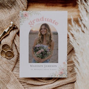 Wildflower graduation invitation template with photo for Class of 2026 girl