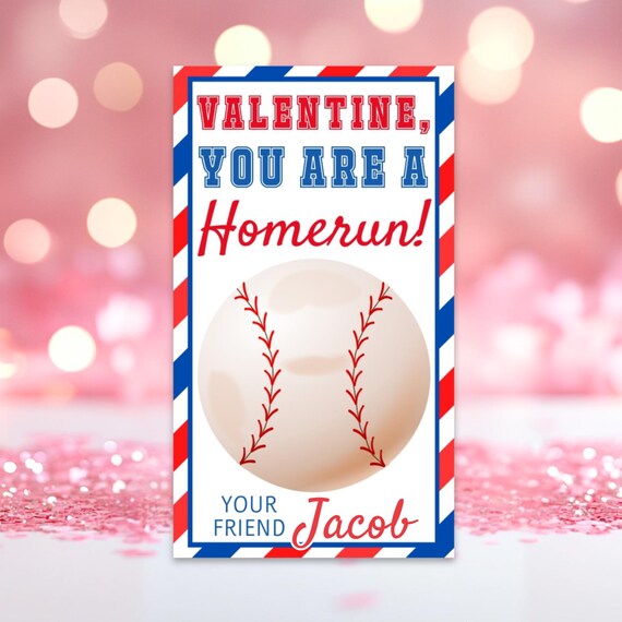 Editable Baseball Valentine's Day Gift Tag, Valentine You're a Home Run Baseball Tag, Classroom School Valentine Gift Tag, Instant Download
