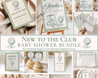 Golf Themed Baby Shower Bundle New To The Club Baby Shower Invitation Editable New To The Club Baby Shower Invite Welcome Sign Games Cupcake