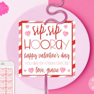 Editable Crazy Straw Tags, Valentine Tags, You're Ex-Straw Special, Sip Sip Hooray, Valentine Cards for Kids School, Personalized Tag