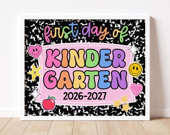 Placa para o primeiro dia de aula no jardim de infância - Download digital - Adereço fotográfico - Primeiro dia de aula para imprimir - Placa de volta às aulas para crianças - Foto do primeiro dia de aula