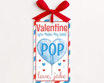 Editable You Make My Heart Pop Valentine's Day Gift Tag, Valentine Lollipop Tags, Sucker Tag, School Tag, Valentine Gift Tag, Download