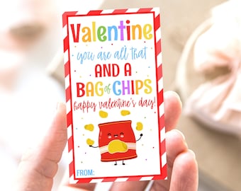 Editable Chip Bag Valentine's Day Gift Tag, You Are All That and a Bag of Chips School Classroom Gift Tag, Instant Download, Printable