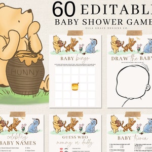 60 Pooh Baby Shower Games, Editable Winnie the Pooh Classic Party Games ...