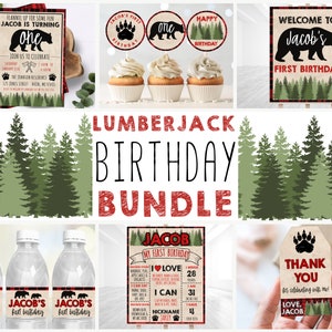 EDITABLE Lumberjack First Birthday Decorations, Lumberjack Party Decorations, Lumberjack First Birthday Printable Decor, Instant Download