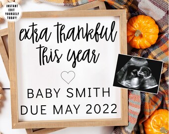 Editable Thanksgiving Pregnancy Announcement for Social Media, Pumpkin Fall Autumn Baby Announcement, Digital Personalized Card Template