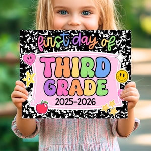First Day Of Third Grade Sign 2025 2026 Digital Download Photo Prop For Back To School Picture Colorful Printable Third Grade Poster