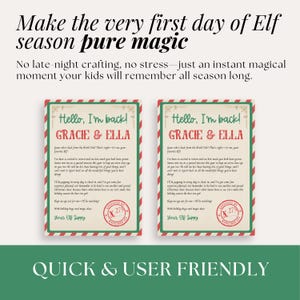 Digital elf note template with sweet message and whimsical look, used by parents to kick off the elf holiday tradition