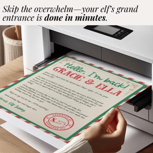 Elf return letter PDF with space for child's name, easy for moms to print and personalize for Christmas fun