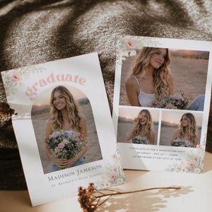 Modern feminine wildflower graduation party invite printable