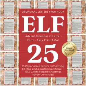 Calendario de Adviento para niños Letras de elfos imprimibles con 24 historias de elfos Cuenta regresiva de Navidad Descarga digital Kit de elfos Ideas de elfos 2024 Paquete de elfos