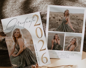Class of 2025 Graduation Announcement Canva Template Graduation Modern Photo Invitation Template Minimalist Arch Photo Graduation Invite