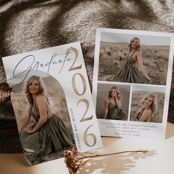 Class of 2025 Graduation Announcement Canva Template Graduation Modern Photo Invitation Template Minimalist Arch Photo Graduation Invite