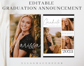 Editable Graduation Announcement, Class of 2023 Senior Card for Photographers, Graduation Announcement Template, Minimalist Template