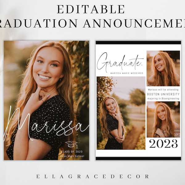 Editable Graduation Announcement, Class of 2023 Senior Card for Photographers, Graduation Announcement Template, Minimalist Template