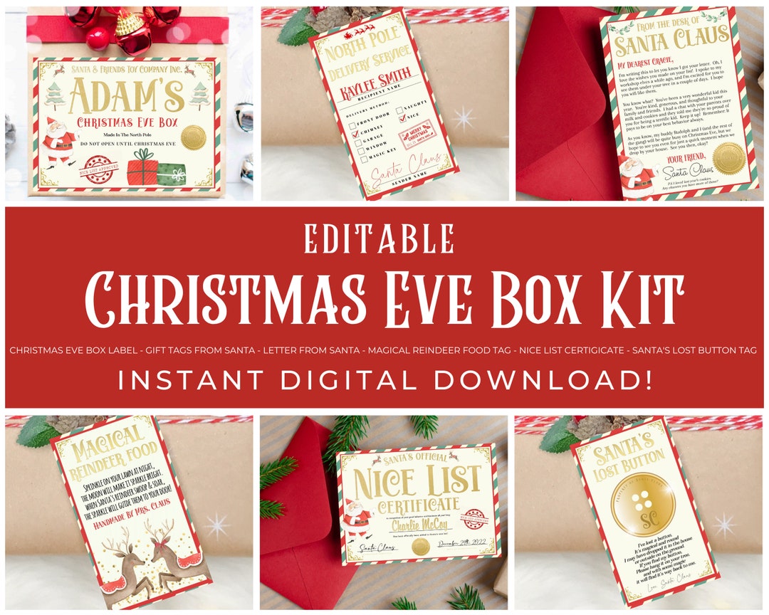 EDITABLE Christmas Eve Box Kit, Letter From Santa, Nice Certificate ...