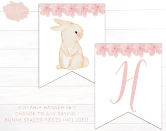 Editable Bunny Birthday Party Banner, Bunny Party, Some Bunny, Alphabet Banner, Bunny First Birthday, Baby Shower, Custom Banner Printable