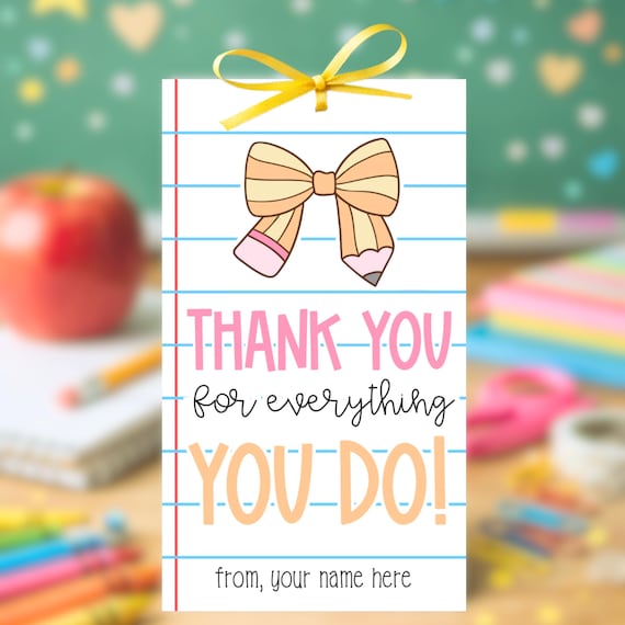 Preppy Bow Teacher Appreciation Gift Tag Printable Thank You For Everything You Do Tag School Teacher Gift Instant Download