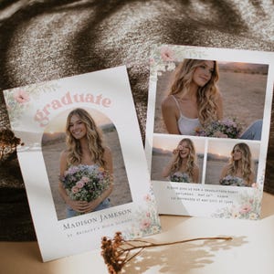 Wildflower graduation invitation template with photo for Class of 2026 girl