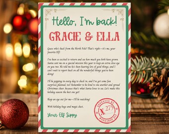Editable Elf I'm Back Letter Elf Arrival Letter Elf Return Letter Christmas Elf Welcome Back Letter Instant Download for Kids