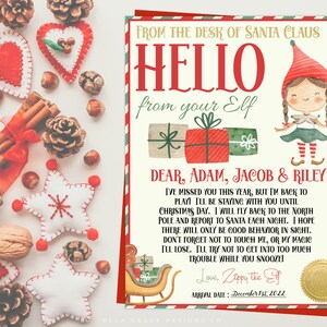 Carta de llegada de elfo editable, carta de devolución, elfo de Navidad estoy de vuelta, bienvenida de elfo, carta de elfo de Navidad de su plantilla imprimible de elfo