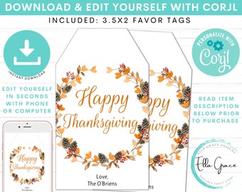 Editable Thanksgiving Gift Tags, Fall Thankful Gift Tag, Printable Thankful Tag, Friendsgiving Tag, Digital Thanksgiving Favor Tags