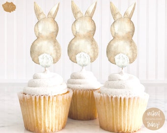 Toppers de Pascua imprimibles, toppers de Pascua de acuarela, toppers de cupcakes de Pascua, etiquetas de conejito de Pascua de acuarela, decoración de Pascua, descarga instantánea