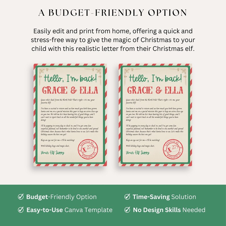 Editable Elf I'm Back Letter Elf Arrival Letter Elf Return Letter