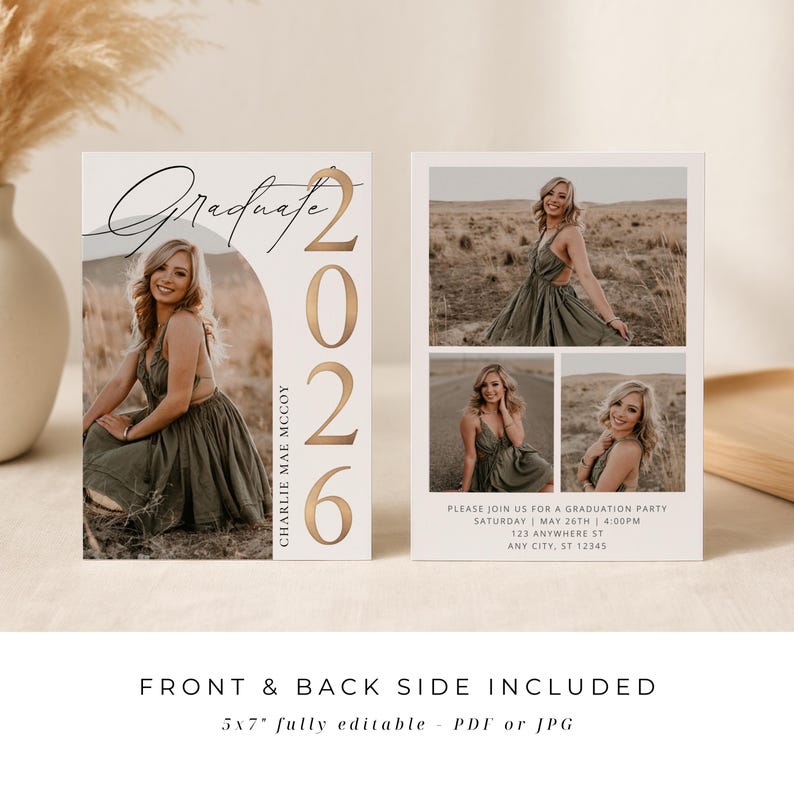 double sided senior invite and thank you card set