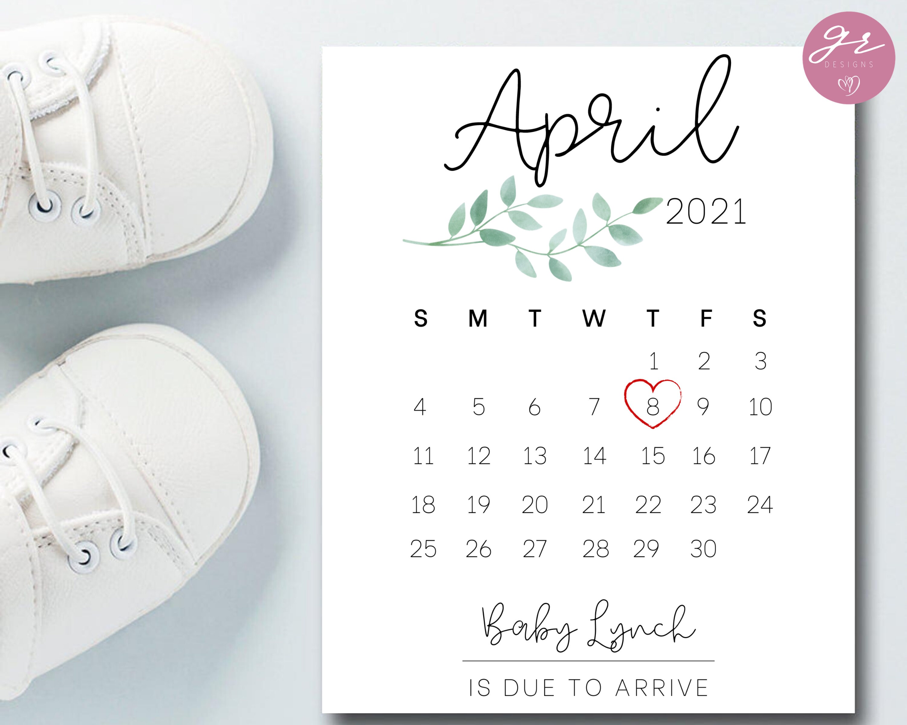 April Due Date Calendar Printable Baby Pregnancy Etsy