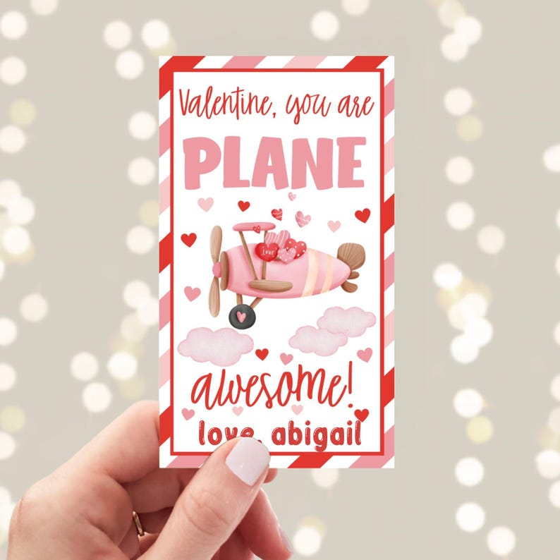 Editable Airplane Valentine's Day Gift Tag