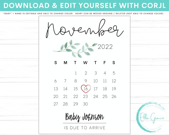 November Due Date Calendar Printable, Baby Pregnancy Announcement, Printable  Pregnancy Announcement,new Baby Reveal, Digital Photo Prop, PDF - Etsy