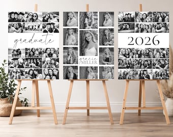 Redigerbar fototavla för examensfest, mall, 18x24, collageposter för minnesbilder från klass 2026, direkt nedladdning på Canvas
