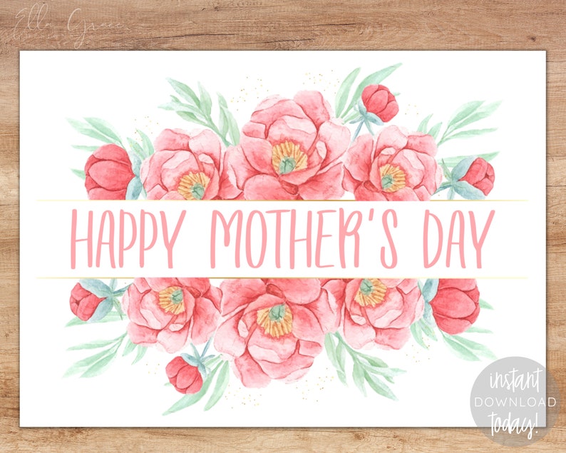 Mothers Day Card Printable, Happy Mother's Day Card, Printable Mother's Day Card, Digital Download, Watercolor Floral, PDF image 1