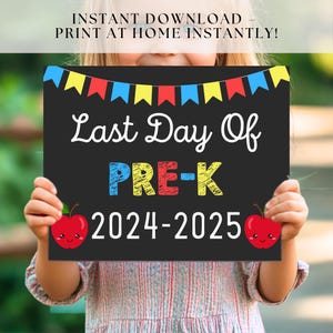 Last Day of Pre-K Sign, Last Day of School Sign, Pre-K Chalkboard Sign, Last Day of School Printable Photo Prop, Instant Download