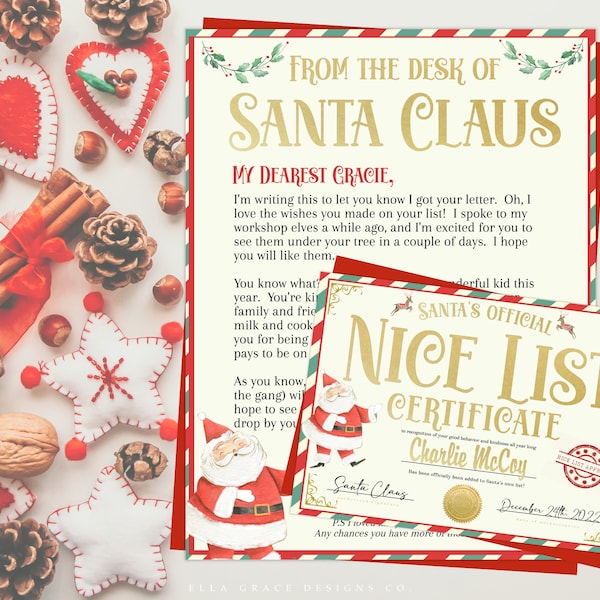 EDITABLE, Letter From Santa, Printable, Santa Letter, North Pole Santa Mail, Christmas Eve Box, Instant Download, Nice List Certificate