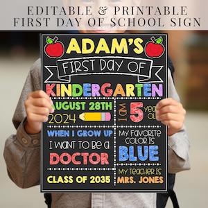 Editable Colorful First Day of School Chalkboard Sign, Reusable First Day of School Sign, Back to School Interview, DIY School Picture Prop